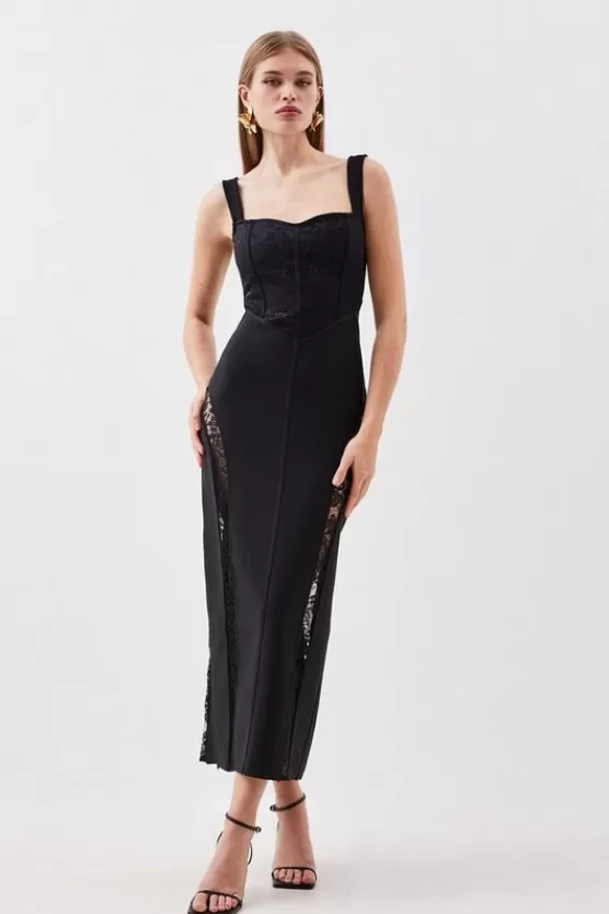 Online Karen Millen Bandage Figure Form Knit Lace Corset Detail Midaxi Dress black