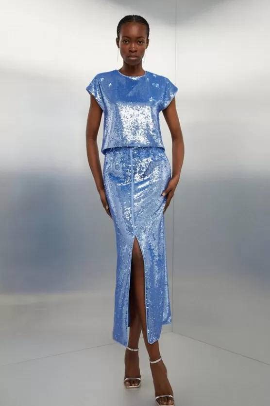 Cheap Karen Millen Blue Sequin Woven Set