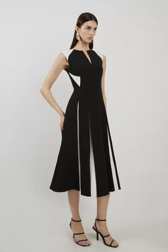 Shop Karen Millen Clean Tailored Color Block Full Skirted Midi Dress mono