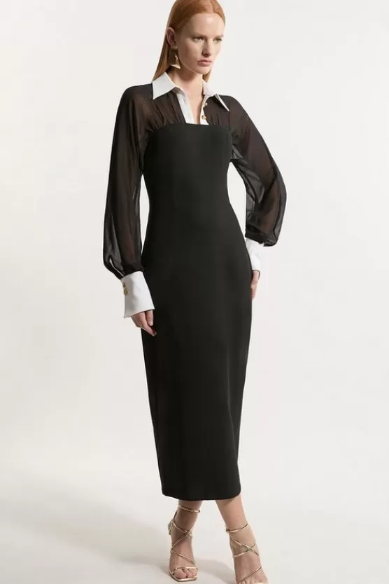 Clearance Karen Millen Compact Stretch And Viscose Georgette Tailored Maxi Dress black