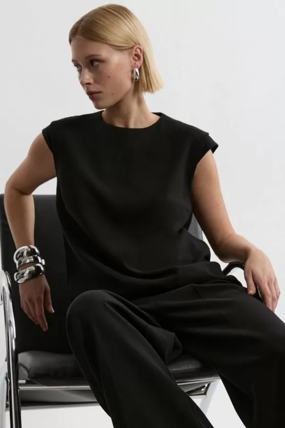Best Sale Karen Millen Compact Stretch Essential Tailored Multi Stitch Detail Longline Top black