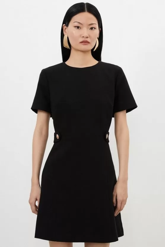 Shop Karen Millen Compact Stretch Essential Waist Tab Detail Tailored Mini Dress black