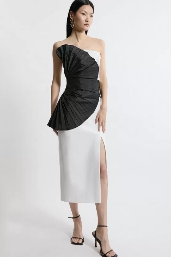 Cheap Karen Millen Compact Stretch Taffeta Ruffle Detail Strappy Tailored Midi Dress mono