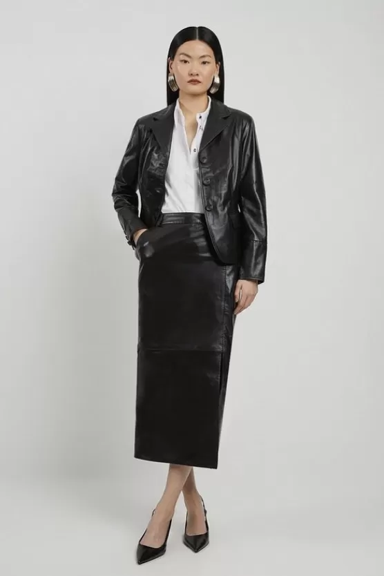 Discount Karen Millen Leather Tailored Skirt Co-ord black