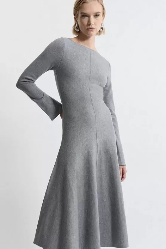 Outlet Karen Millen Lydia Millen Petite Compact Knit Wool Look Full Skirt Midi Dress greymarl