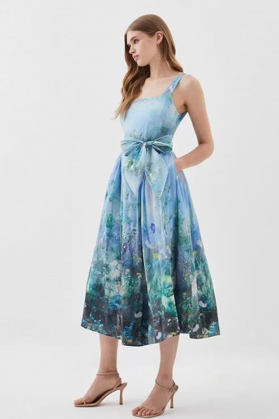 Sale Karen Millen Lydia Millen Petite Cotton Scenic Floral Strappy Midi Dress