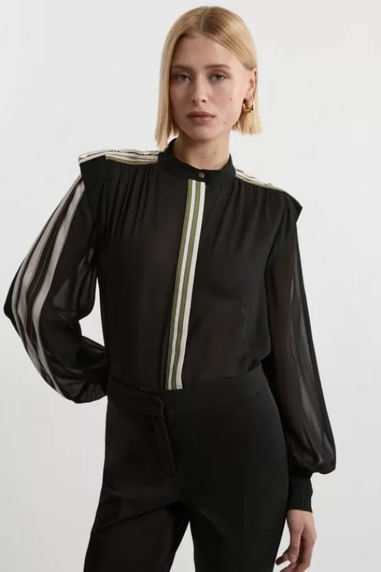 Cheap Karen Millen Military Striped Balloon Sleeve Shirt mono