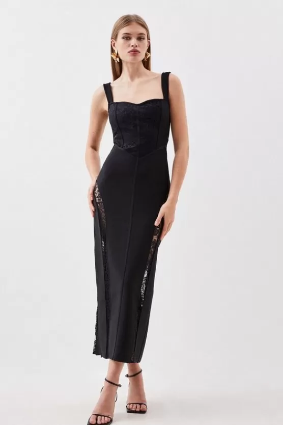 Hot Karen Millen Petite Bandage Figure Form Lace Corset Detail Maxi Dress black