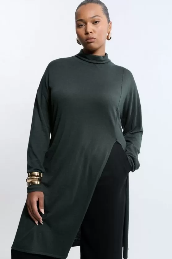 Shop Karen Millen Plus Size Cashmere Blend Deep Slip Longline Knit Top olive