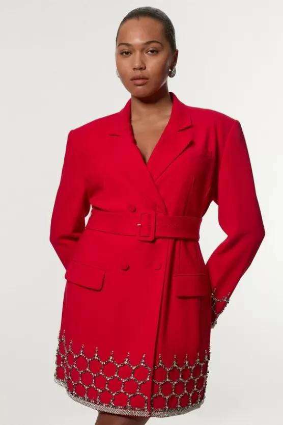 Shop Karen Millen Plus Size Crystal Embellished Tailo Blazer Mini Dress red