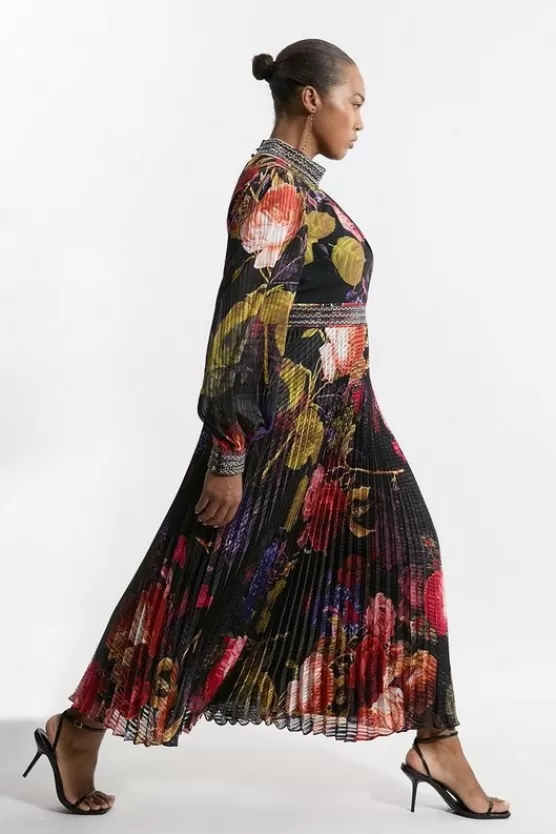 Cheap Karen Millen Plus Size Diamante Trim Woven Maxi Dress floral