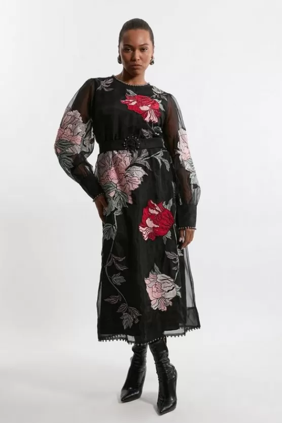 Flash Sale Karen Millen Plus Size Embroidered Organdie Woven Balloon Sleeve With Beading floral