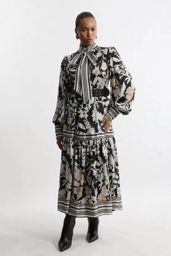 Best Sale Karen Millen Plus Size Pleated Tie Neck Woven Midaxi Dress floral