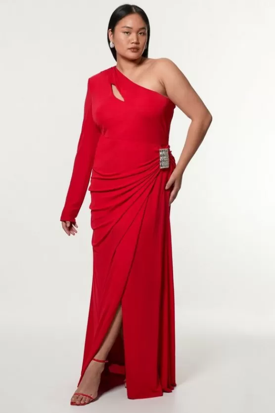 New Karen Millen Plus Size Premium Viscose Jersey Hardware Maxi Dress red