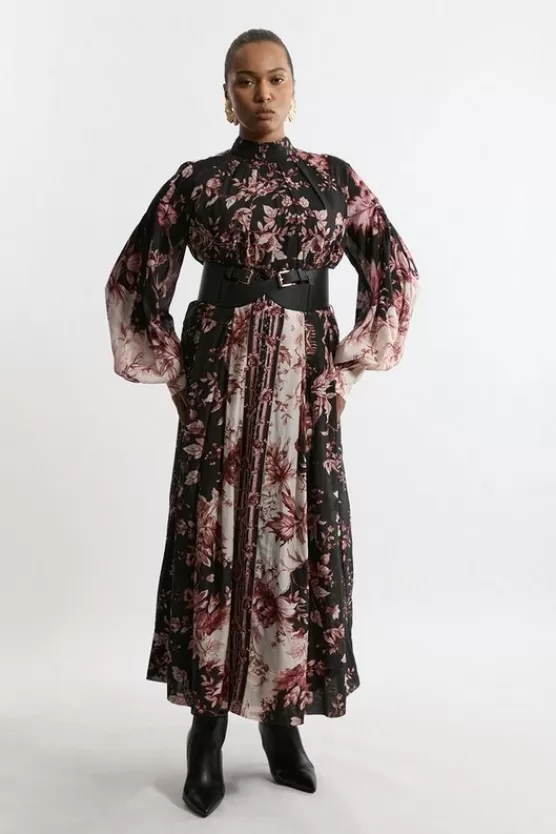 Cheap Karen Millen Plus Size Silk Cotton Border Print Woven Maxi Dress floral