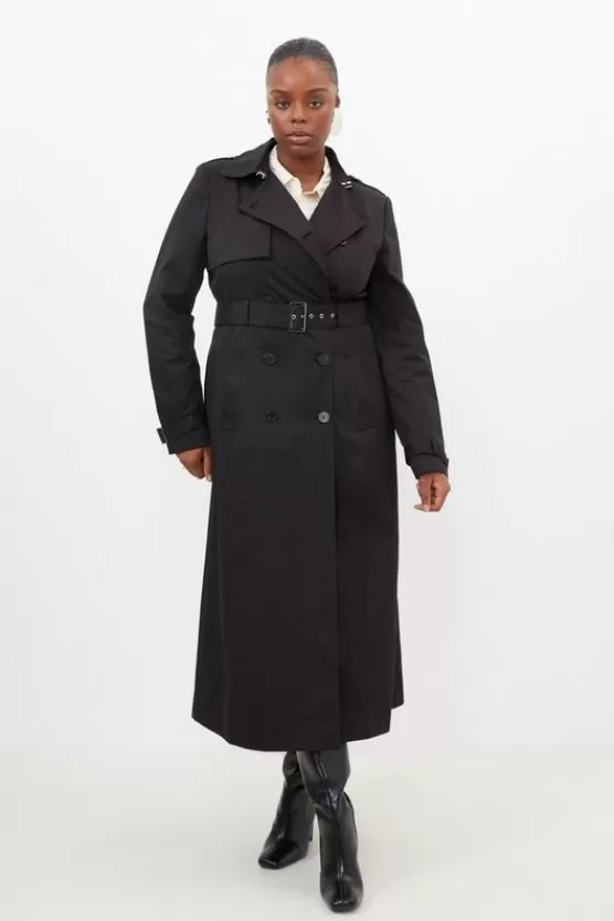 Discount Karen Millen Plus Size Tailored Classic Belted Trench Coat black
