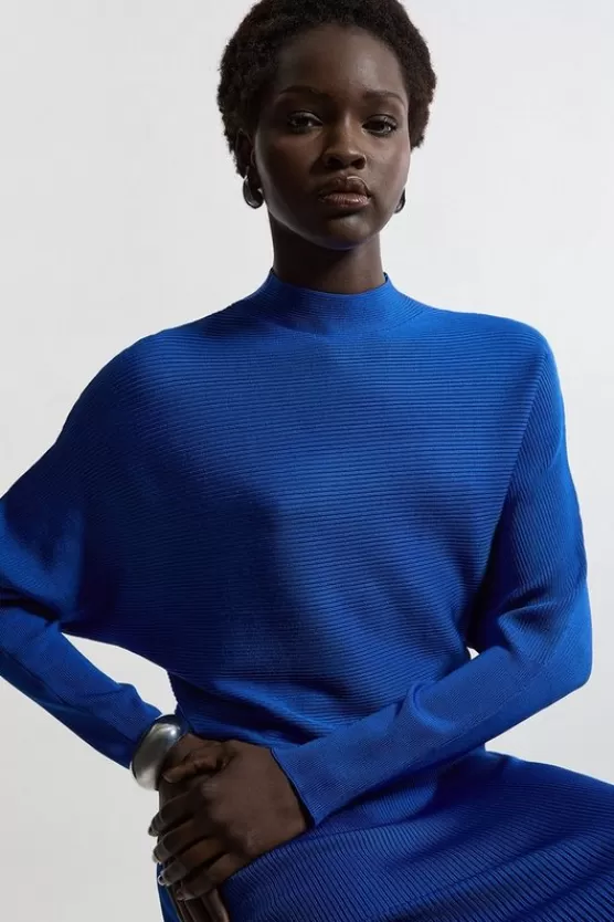 Fashion Karen Millen Slinky Drape Batwing Sleeve Knit Top cobalt