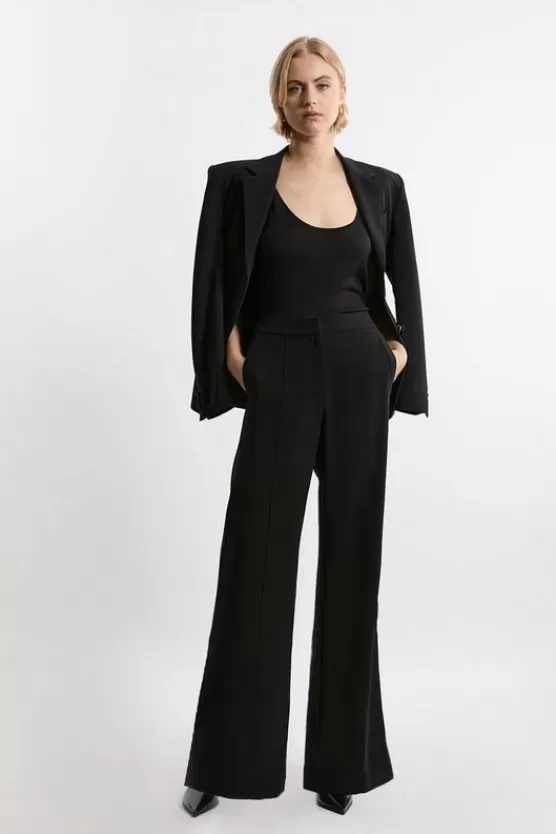 Shop Karen Millen Tailored Crepe Seam Detail Straight Leg Pants black