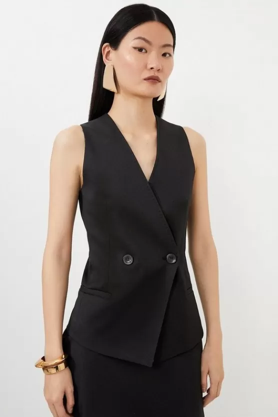 Discount Karen Millen Tailored Premium Twill Double Breasted Waistcoat & Skirt Set black