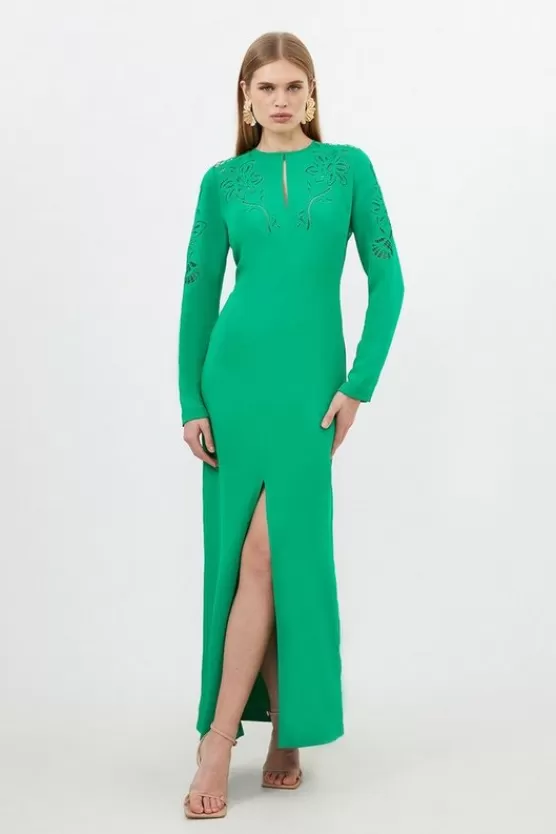 Sale Karen Millen Tall Premium Cady Cutwork Long Sleeve Woven Maxi Dress green