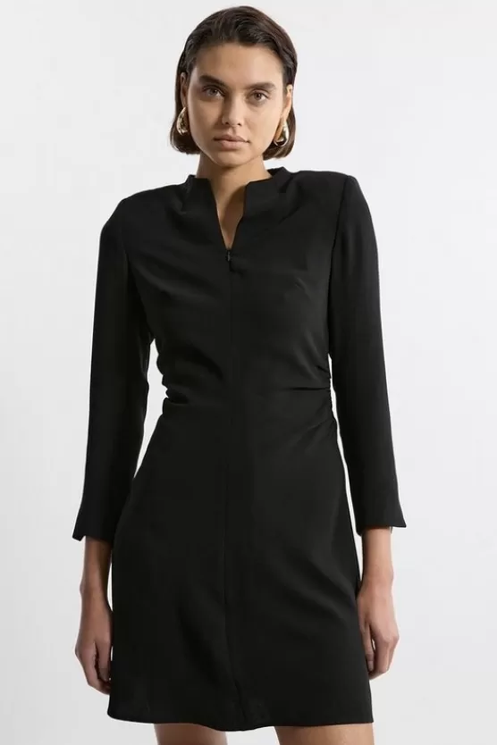 Online Karen Millen Tall Soft Tailored Ruched Waist Long Sleeve Mini Dress black