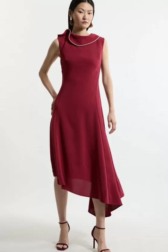 Flash Sale Karen Millen Tall Soft Tailored Tipped Fluid Asymmetric Hem Midi Dress rose
