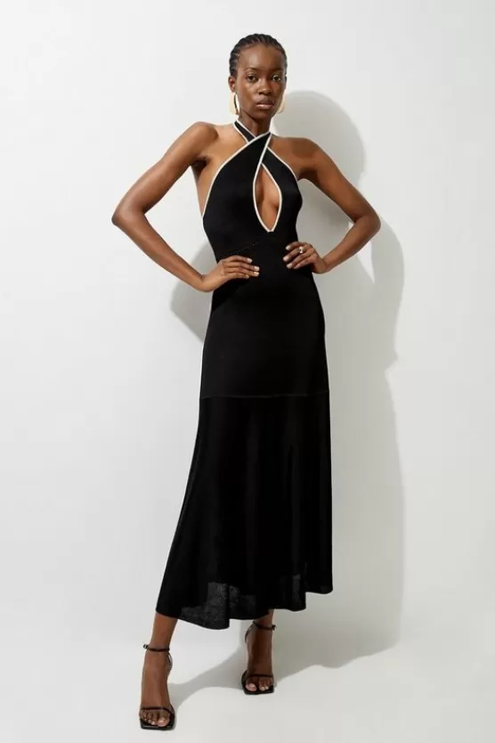 Best Karen Millen Tall Viscose Blend Slinky Knit Jacquard Maxi Column Dress black