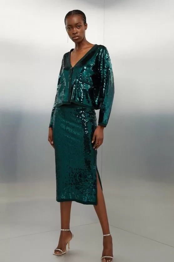 Cheap Karen Millen Viscose Blend Sequin Knit Set emerald